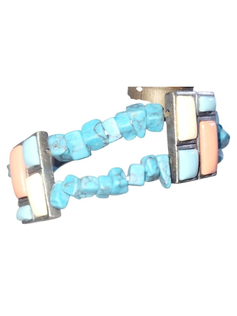 Vintage Boho Southwestern White Blue Turquoise Chips Beaded Stretch Bracelet - Picture 3 of 7